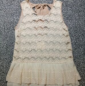 Ryu Boho Ivory Sleeveless See Through Lace Crochet Top Ruffles Bow Size M NWT
